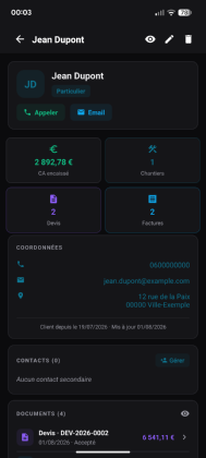 La même fiche client sur l’application Android